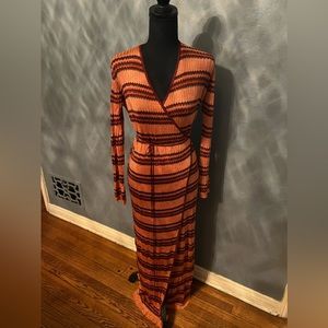 Zara Metallic Striped Maxi Wrap Knit, Sweater, Dress, Orange Multi, Sz S
